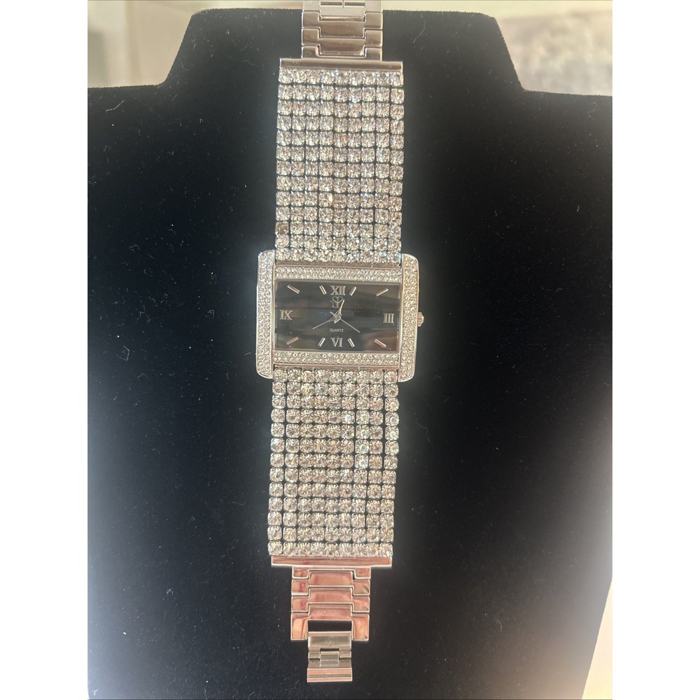 Suzanne Somers Wide Silver Rhinestone Crystal Watch New